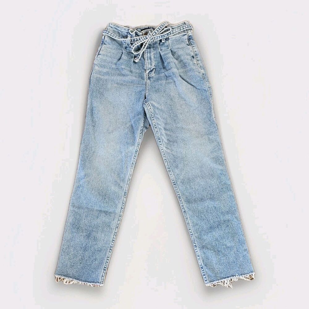Hollister Jeans Womens 3R Blue Paperbag Denim Belted Raw Hem Light Wash 26x27